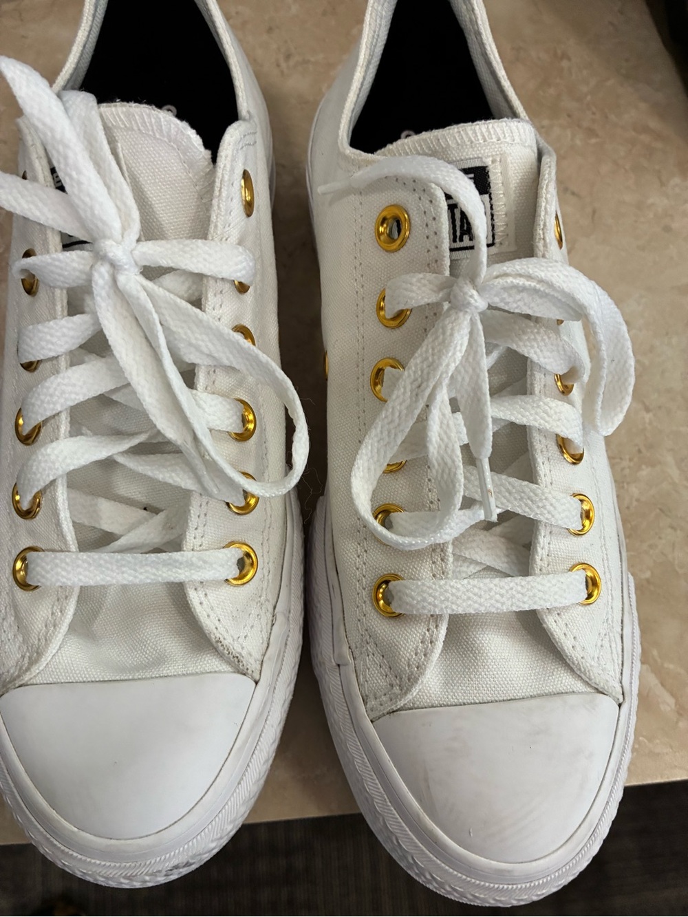Converse White Low-Top Sneakers with Gold Eyelets - Picture 3 of 9